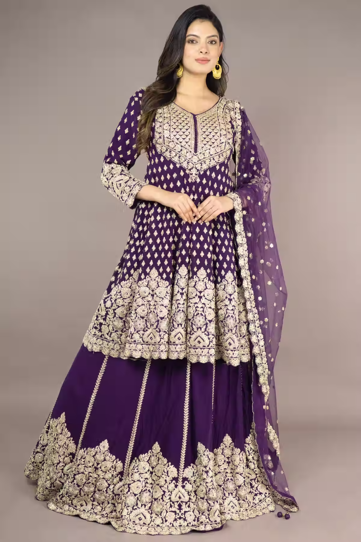 Purple Paplom Suit With Skirt